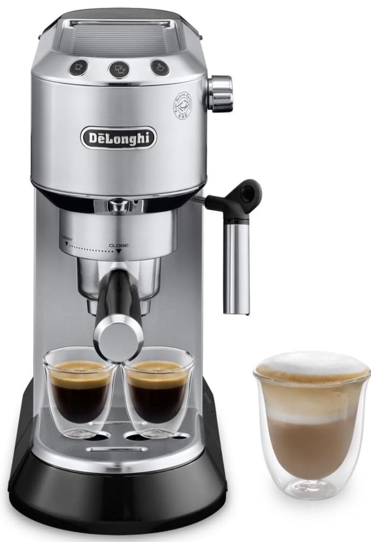 Machine, Coffee and Cappucino Maker with Milk Frother, Metal / Stainless, Compact Design 6 in Wide, Fit Mug Up to 5