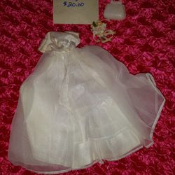 3 piece BARBIE Wedding Gown Dress & Purse & Bouquet of flowers