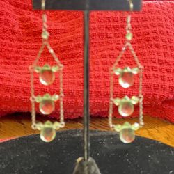 Pretty Dangly Silver Earrings Set W/ Green Stones. 