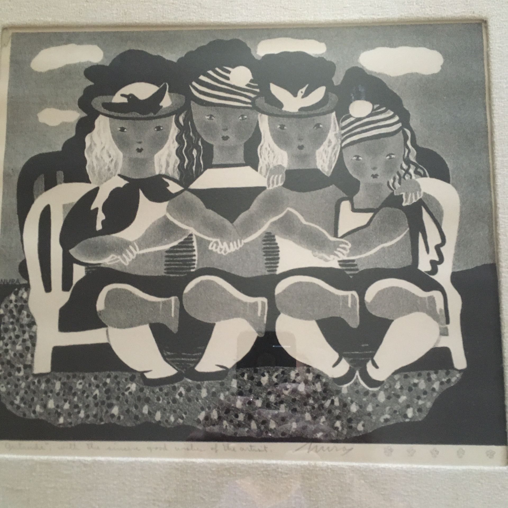 Vtg Art Deco Nura Ulreich Signed Lithograph-1935 -Framed20 1/4” X 18 3/4”