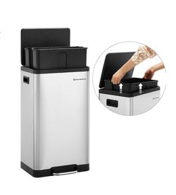 SONGMICS 12 Gallon Stainless Steel Trash Can Soft Closure w/ Pedal - Silver