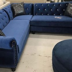 Brand New 💥  L Shape Stylish Blue And Black Sectional Couch / Living Room Furniture 