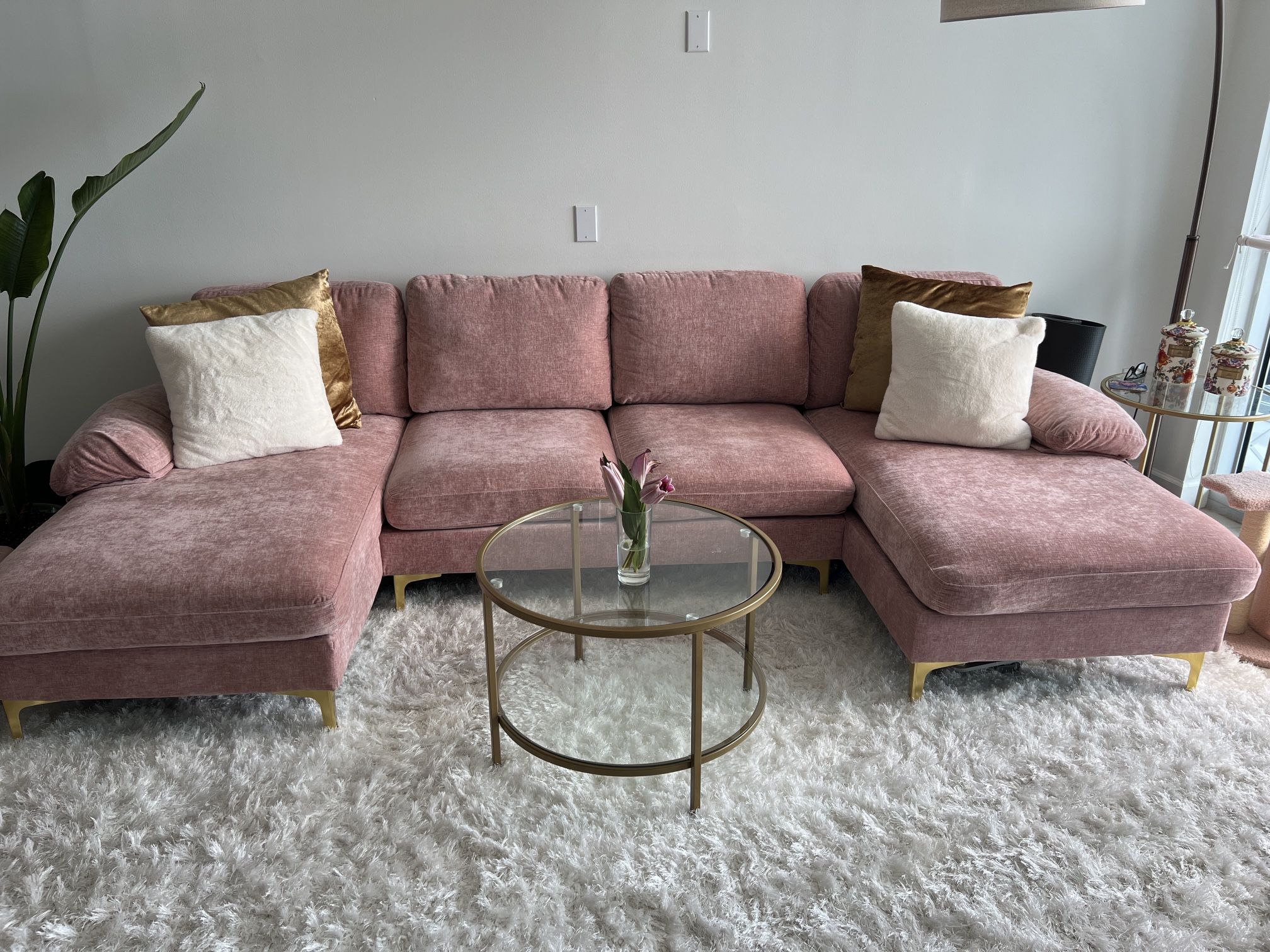 Pink/Gold CouchDouble Chaise99” Sofa for Sale in Miami, FL OfferUp