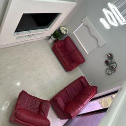 Red Leather Sofa Set