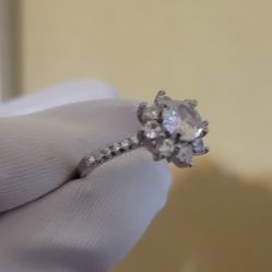 Cz Sterling Silver  Flower Ring