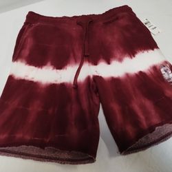 MENS FLEECE SHORTS SIZE S SMALL BUGUNDY TIEDYE