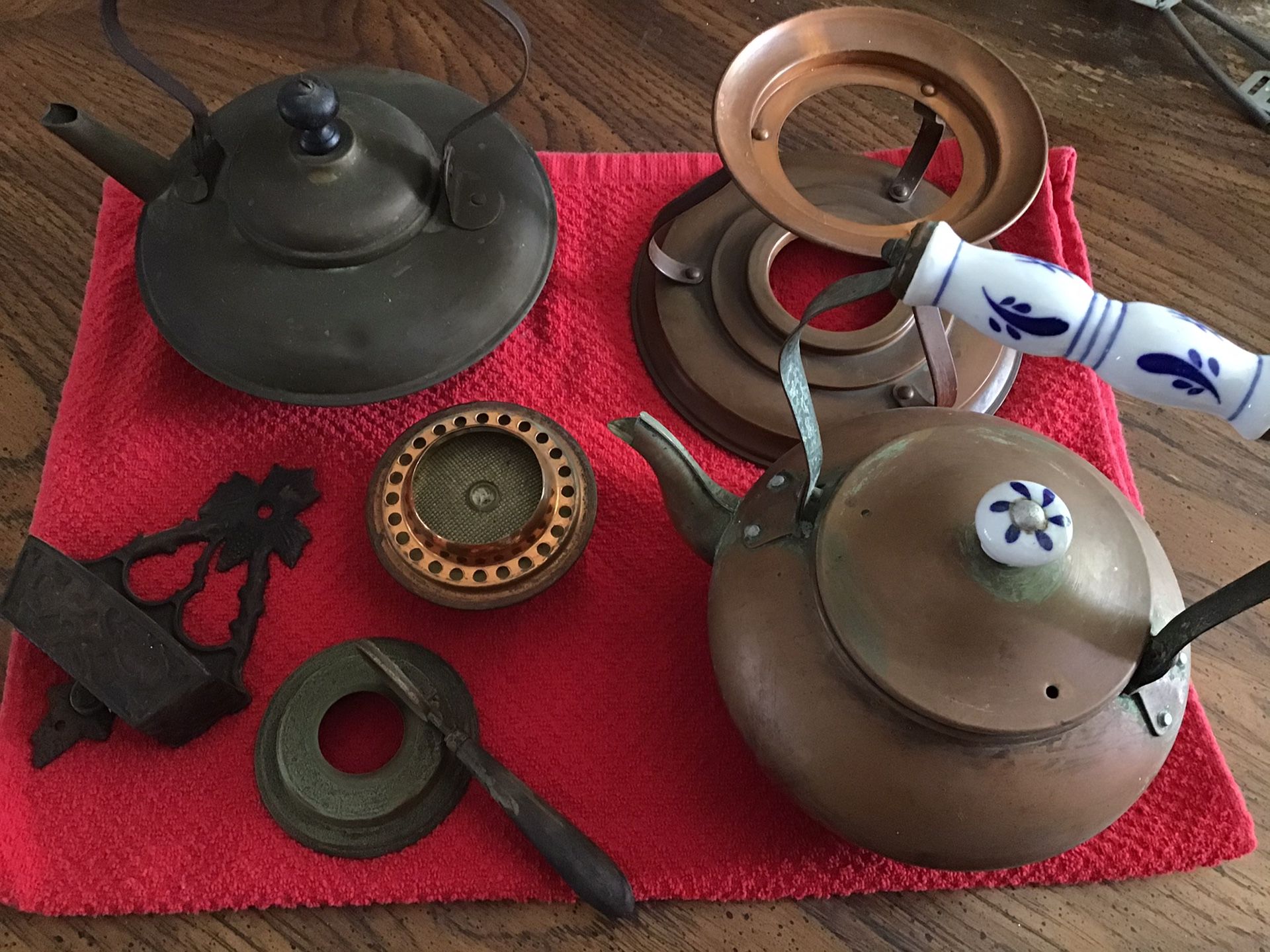 Miscellaneous Antique Copper Teapots, etc. Ceramic Handle - make offer