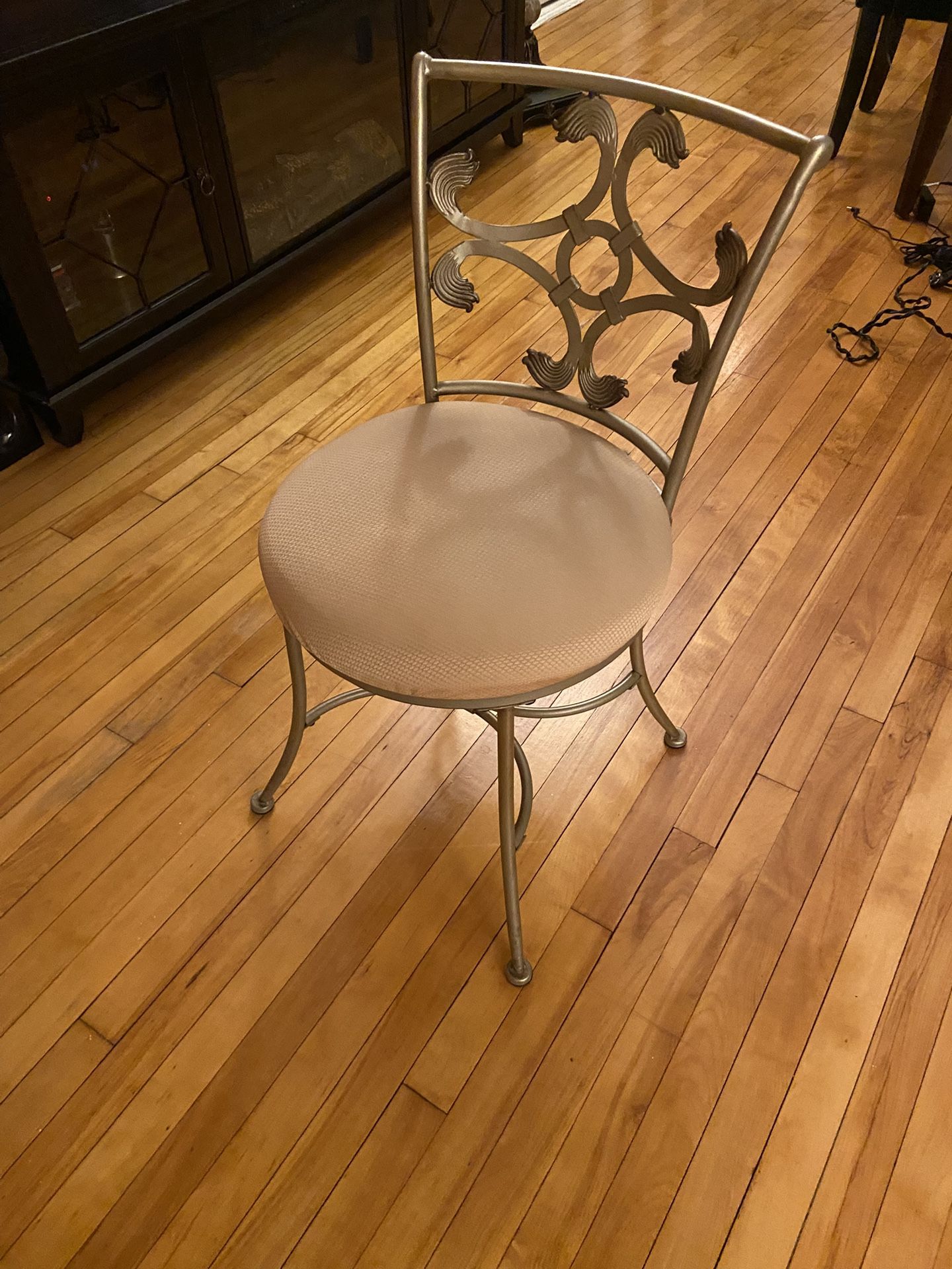 Chair Pewter Metal With Cushion Seat