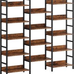  Bookcases and Bookshelves Triple Wide 5 Tiers Industrial Bookshelf with Baffles Large Etagere Bookshelf with Metal Frame for Living Room Home Office