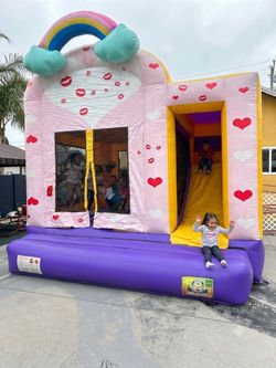 Rainbow Hearts Bounce House with Slide