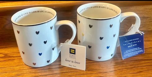 Two Pottery Barn ‘Love is Love’ coffee mugs