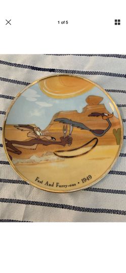 1993 Warner Bros Fast and Furry Ous 1949 Coyote Runner Collectors 6.5 in plate