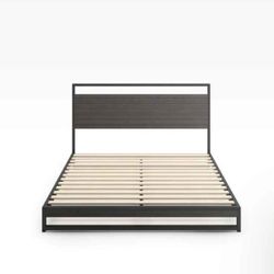 Bamboo Metal Platform Bed Frame,Grey Wash.  Mattress Not Included ( New In Box) Queen