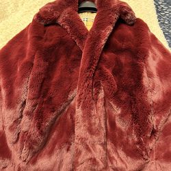 Burberry Burgundy Allford Faux Fur Collared Cape 