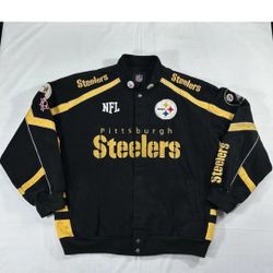 NFL Pittsburgh Steelers Black Yellow Varsity Jacket Embroidered VTG Retro Large