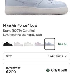 Drake Air Force 1 Kids Sz 4.5