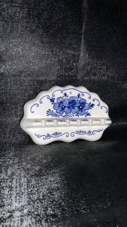 Vintage Delft Blue Holland Hand Painted Ceramic Porcelain 6 Spoon Wall Holder
