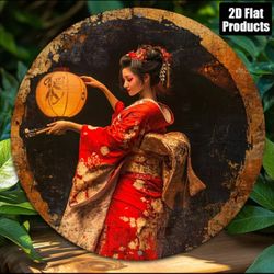 Geisha's Lantern Glow Round Aluminum Sign