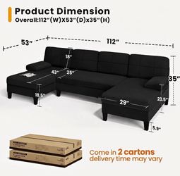 Brand New Modern U-Shaped Sectional Sofa Black or Cream
