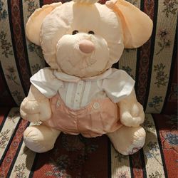 VTG FISHER PRICE PUFFALUMP PUPPY DOG PEACH & WHITE 15" SOFT PLUSH TOY