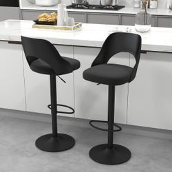 Brand New Bar Stools Set of 2 for Kitchen Counter, Seat Height Adjustable 25''-33'', Modern Upholstered Swivel Island Chairs with Hollow Backrest Meta