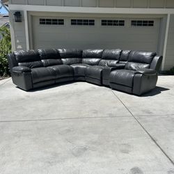 Black Leather Reclining Sectional Couch – Great Condition (Delivery Available)