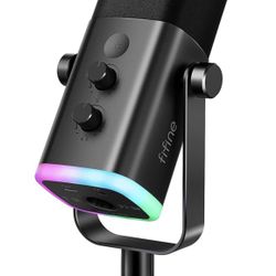 FIFINE AmpliGame AM8 USB/XLR Dynamic Microphone for Gaming Streaming Podcast Mic with RGB Light, Mute Button, Headphones Jack, Desktop Stand, for Voca