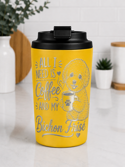 Bichon Frise 12oz Insulated Coffee Travel Mug, Laser Engraved