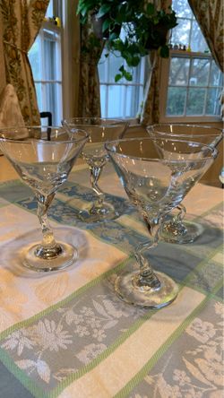 Set of 4 Crooked Stem Martini, Cocktail Glasses