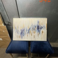 Modern Blue and Gold Abstract Canvas Wall Art