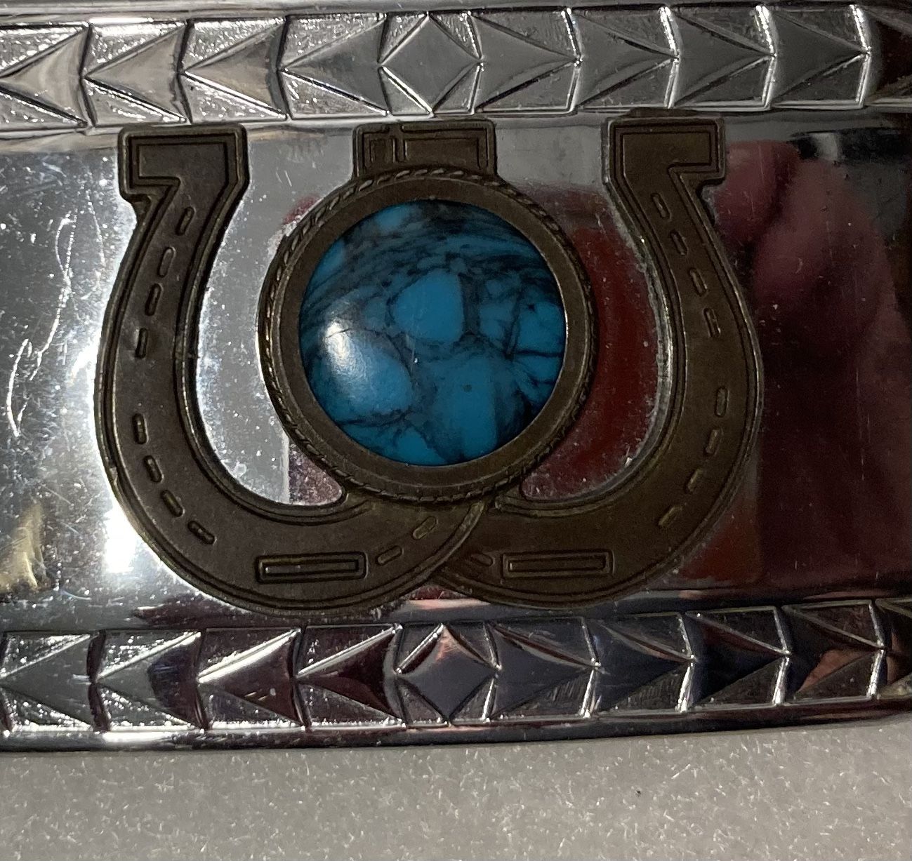 Vintage Belt Buckle Horseshoes And Blue Turquoise Stone Design
