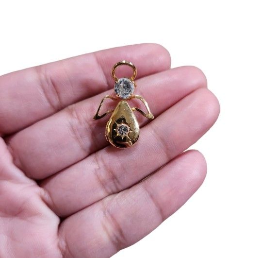 Vintage Gold Toned Bling Angel Locket Pendant