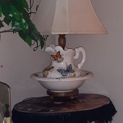 Old Butterfly Water Jug And Bowl Shabby Chic Lamp
