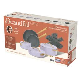 Beautiful 12-Piece Evergood Non-Toxic Ceramic Nonstick Coating Cookware Set, Pots and Pans with Stra