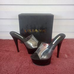 Liliana women's stiletto clear heels with platform size 7.5
