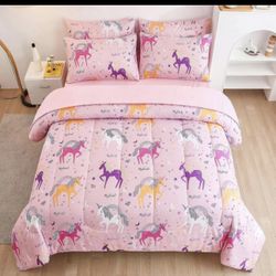 Unicorn Kids Comforter Sets for Teen Girls Women, Bed in a Bag