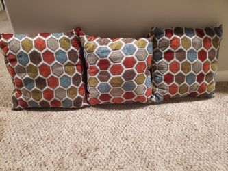 3 Like New Multi Hexagon Decorative Throw Pillow Featuring A Contemporary Geometric Pattern 18" x 18"