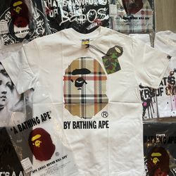 white burberry bape tee shirt medium