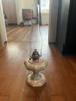 Antique / vintage hand painted oil burning lamp