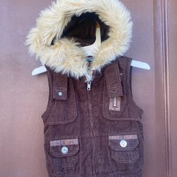 Corduroy Vest Brown Jacket With Faux Fur Hoodie 3T