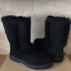 UGG SUNDANCE SHORT II REVIVAL BLACK SUEDE SHEEPSKIN FUR BOOTS SIZE US 7 WOMENS