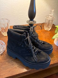 Black Suede Lace-Up Hiker Boots