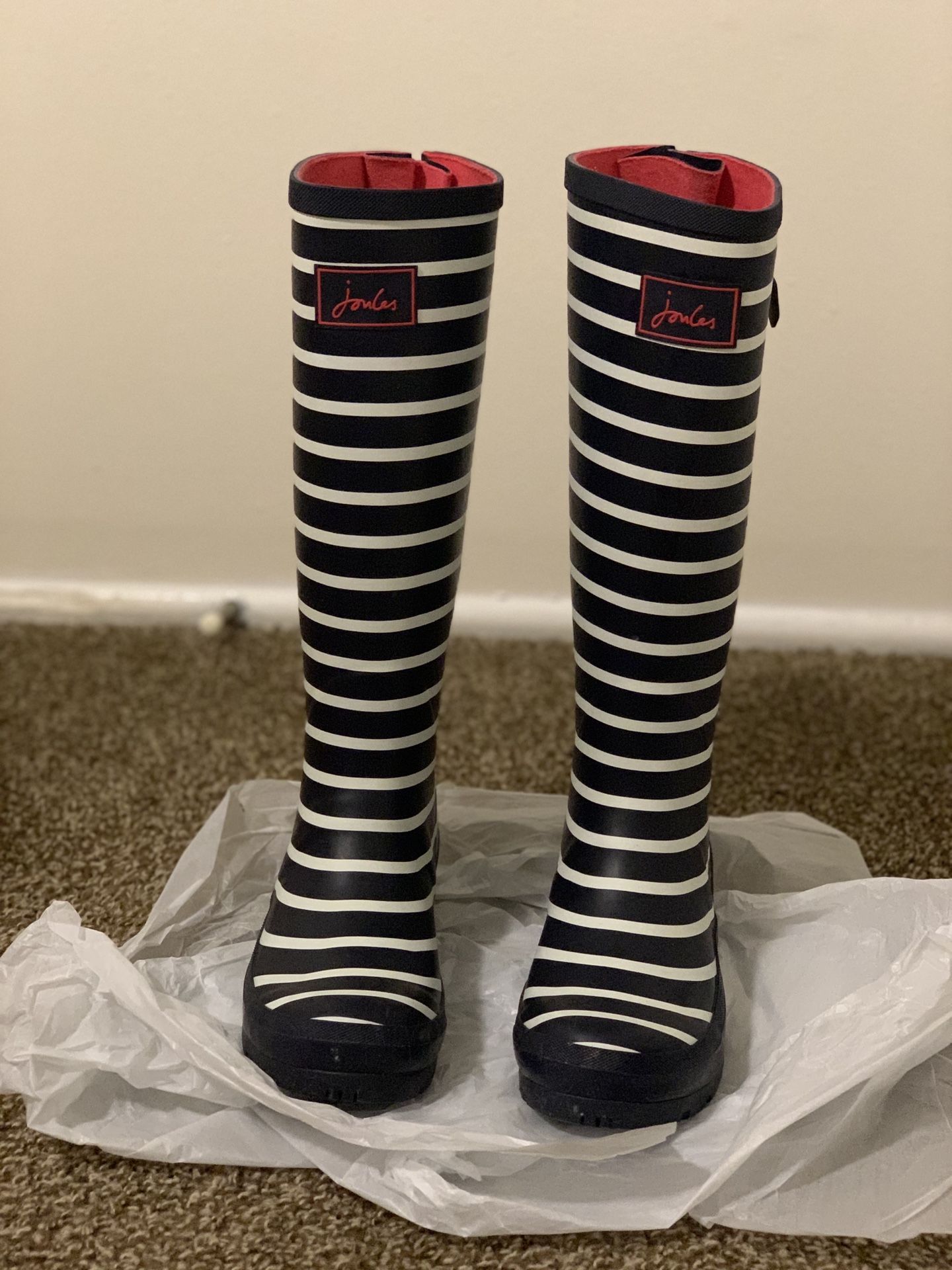 Joules Women’s Tall Rain Boots Welly Print Size 6 Adjustable Calf and Waterproof