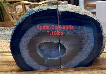 Agate Genuine Stone (Blue Dyed) Bookends from Brazil 7.16lbs