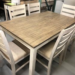 Skempton White/Light Brown Dining Table and Chairs (Set of 7) Ashley 