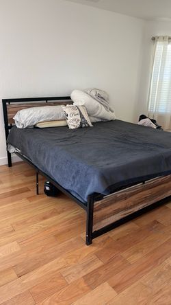 Metal and Wood Platform Bed Frame