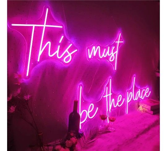 THIS MUST BE THE PLACE Acrylic LED sign HOT PINK