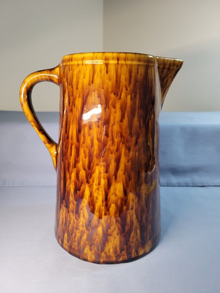 Vintage Brown Drip Glaze Pottery Pitcher 9" Tall