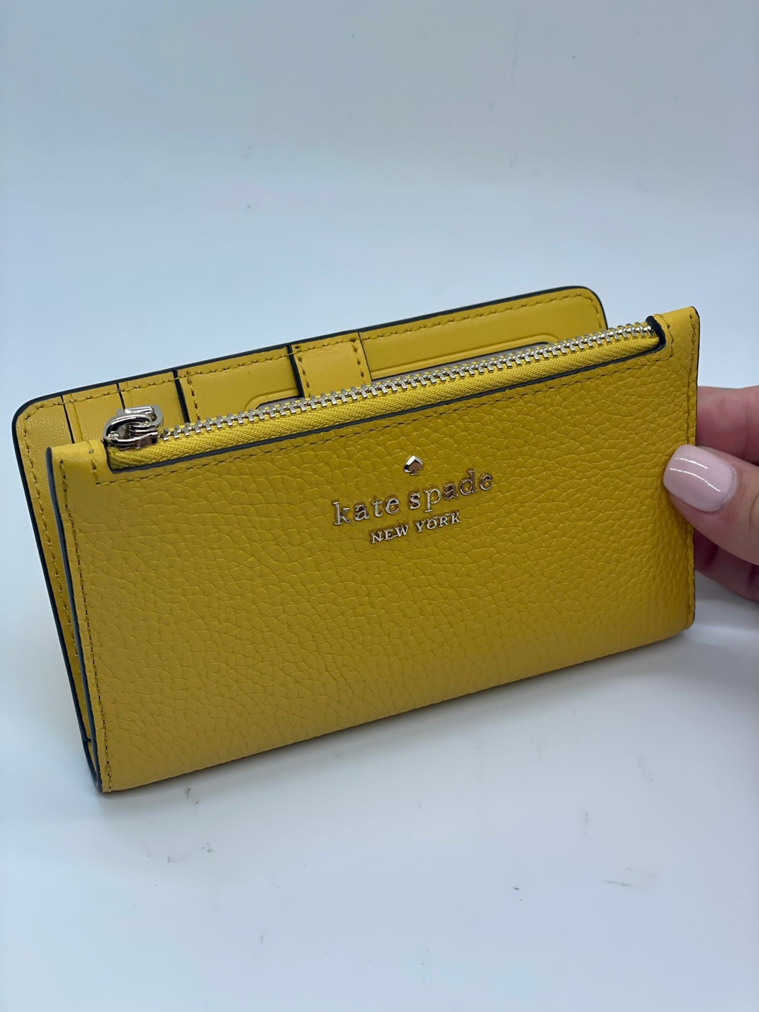 Kate Spade Yellow Leila Pebbled Leather Small Slim Bifold Wallet