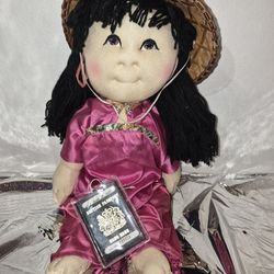 RICE PADDY BABIES 18" GIRL DOLL SOFT SCULPTURED WITH STRAW HAT